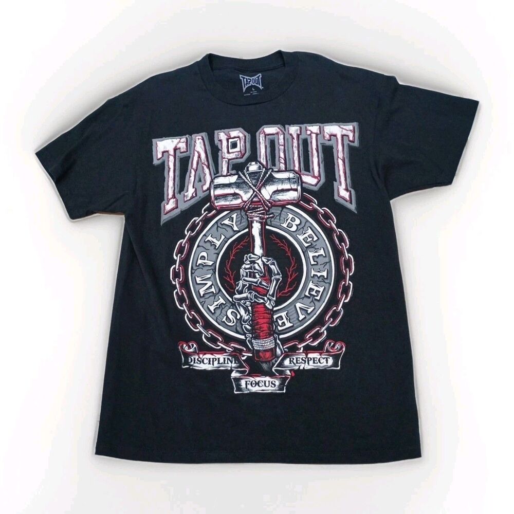 UFC Tapout T Shirt Mens Sz L Black Believe Discipline Respect Grudge Emo Graphic